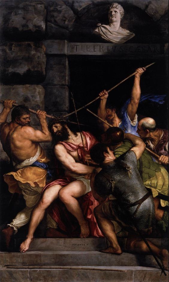 The Crowning with Thorns is a painting by the Italian Renaissance master Titian (Tiziano Vecellio)