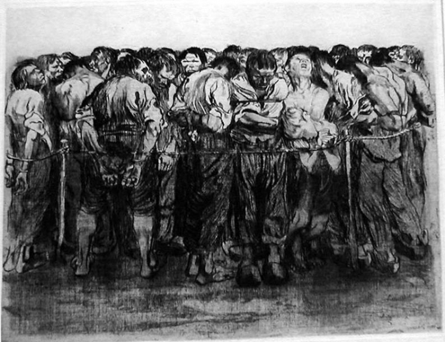 케테 콜비츠, ‘농민전쟁’ 연작 판화, [잡힌 사람들](1908)